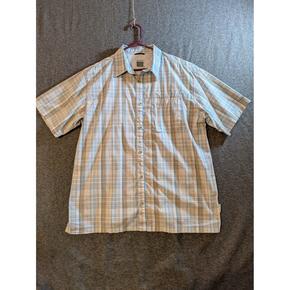 Columbia Shirt Mens XXL Plaid Button Up  Short Sleeve Multicolor Omni-Dry Vented